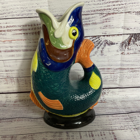 VTG. WADE England Ceramics England Multicolor Fish Gluggle Jug Pitcher- 10.5"