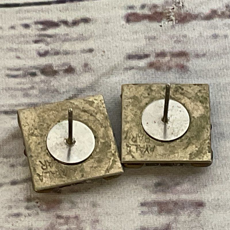AYALA BAR Silver Tone & Rhinestone .5" Square Earrings (NO BACKINGS)