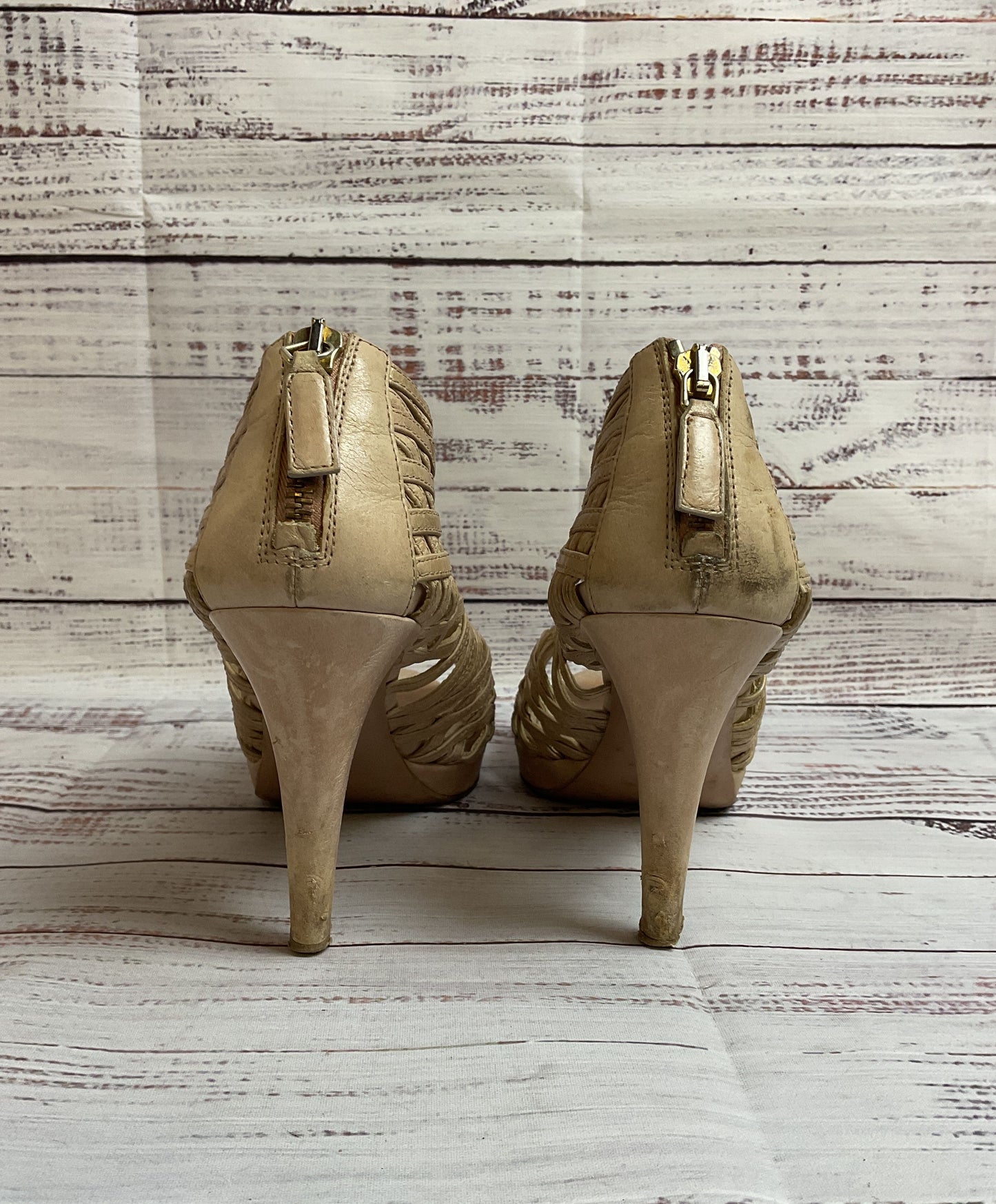 Prada Beige Leather Strappy 2010's Heel Women Size 41 or 10.5
