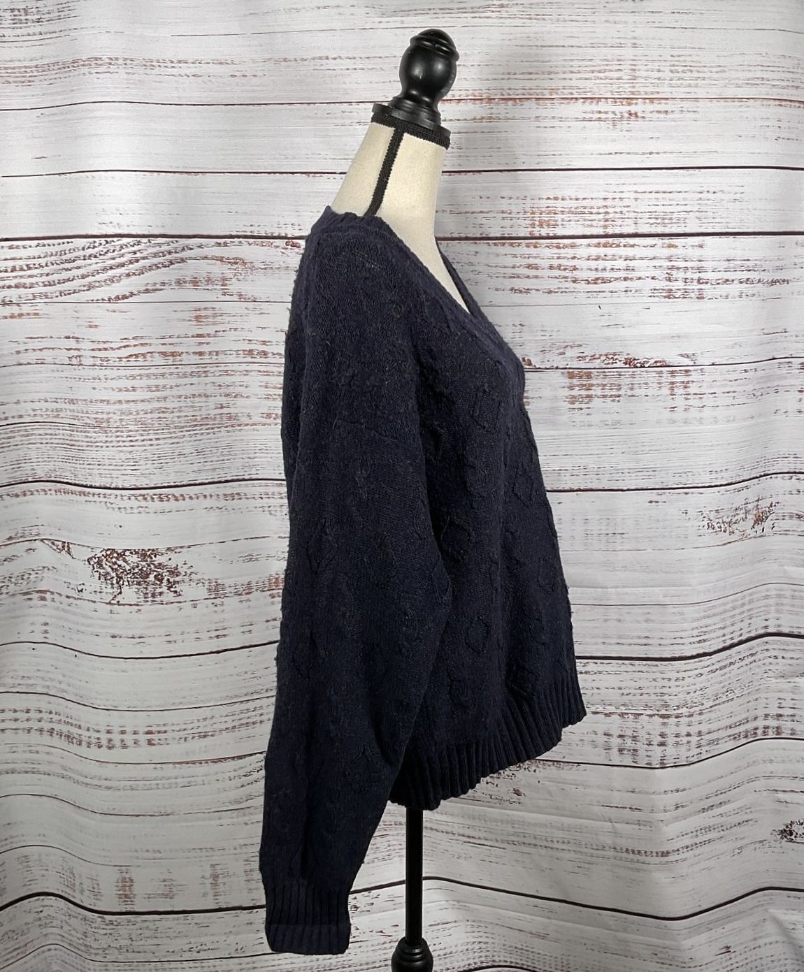Christian Dior Navy Blue 100% Wool Shetland Sweater - Size Large *See Dscrptn*