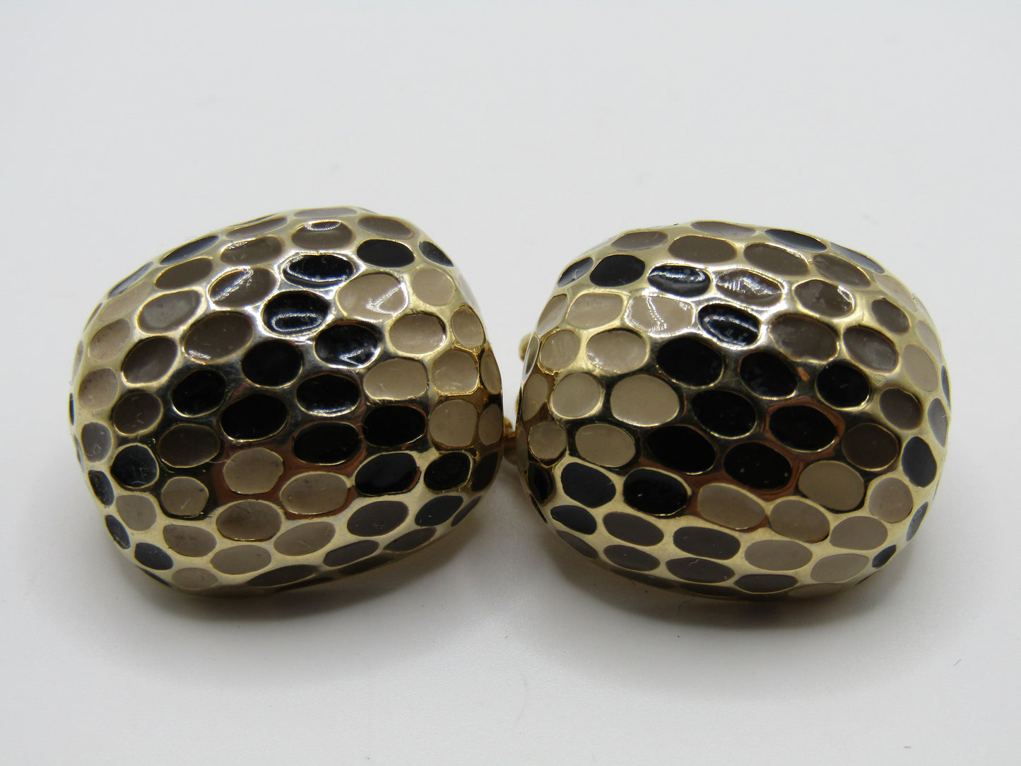 St. John Gold Plated Enamel Snake Print Clip-On Stud Earrings