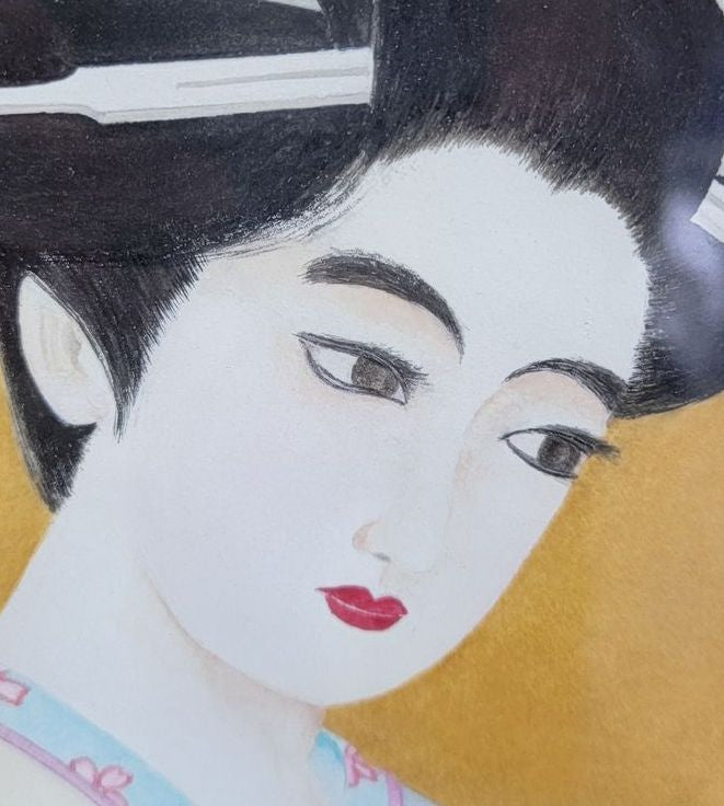 VTG./ANTIQUE Signed Japanese SATSUO SUZUKI Geisha Silk Painting- FRAME 27" X 35"