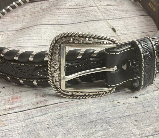 Ariat Leather Whipstitch Tooled Belt Black 38