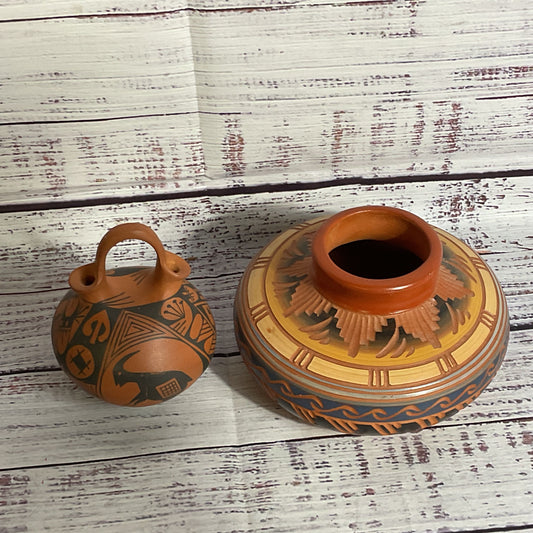 VTG. Signed ANA TRILLO & VC Etched Clay Pottery-