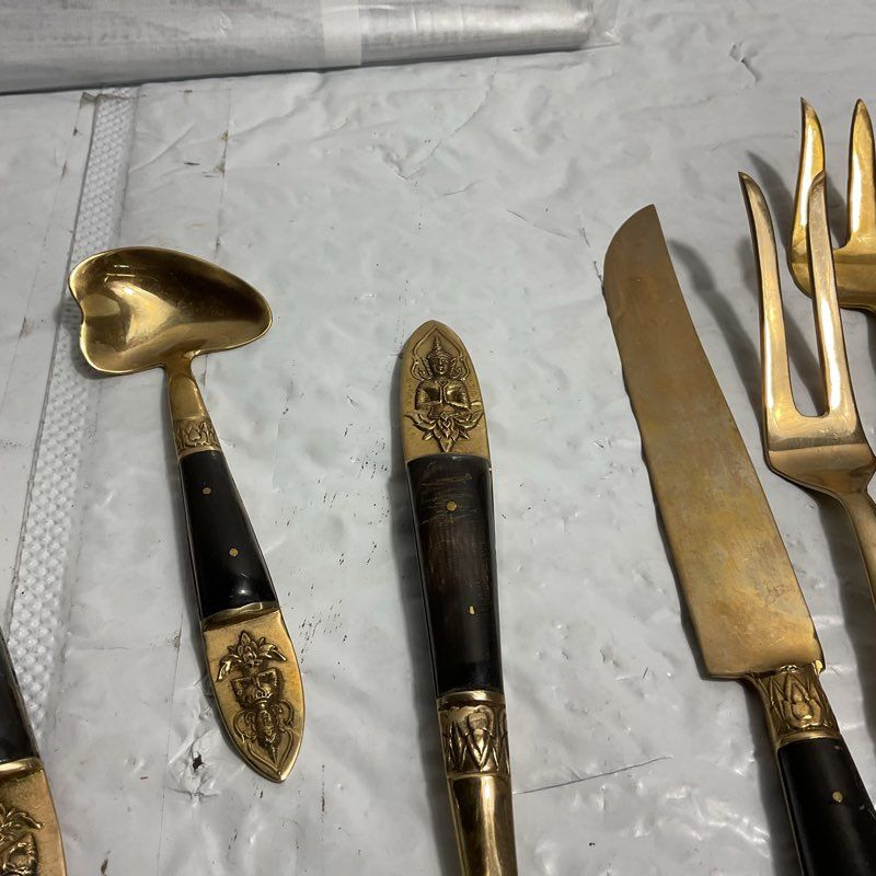 VTG. Siam/Thailand Brass Buddha Full 29 pc. Flatware Set
