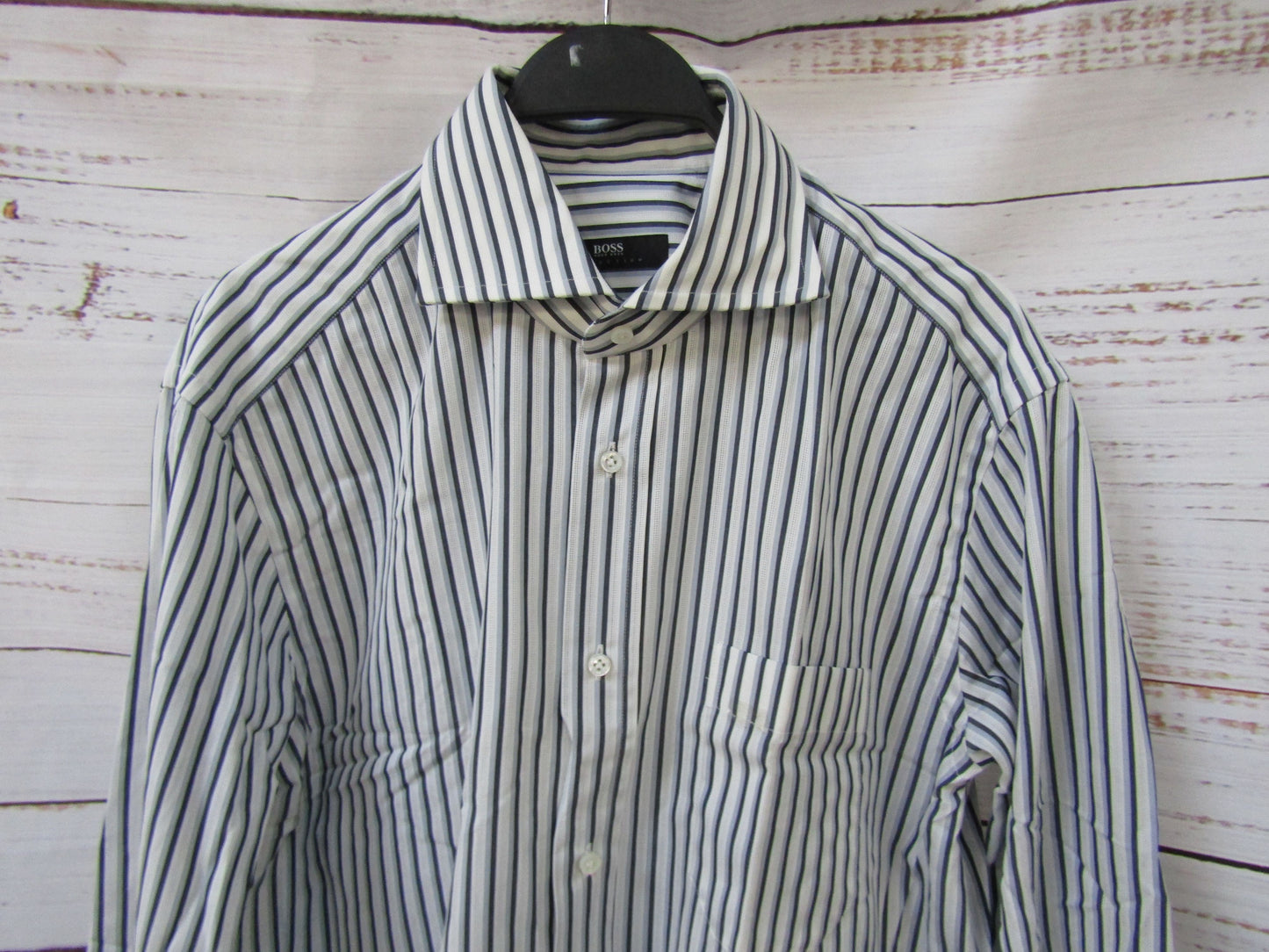 Hugo Boss Men's Blue Striped Long Sleeve Button Down Shirt Size 16 / 41