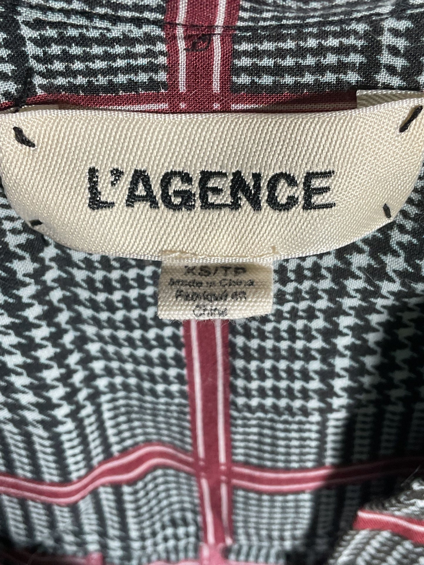 L'Agence Checkered Long Sleeve Blouse - Size XS