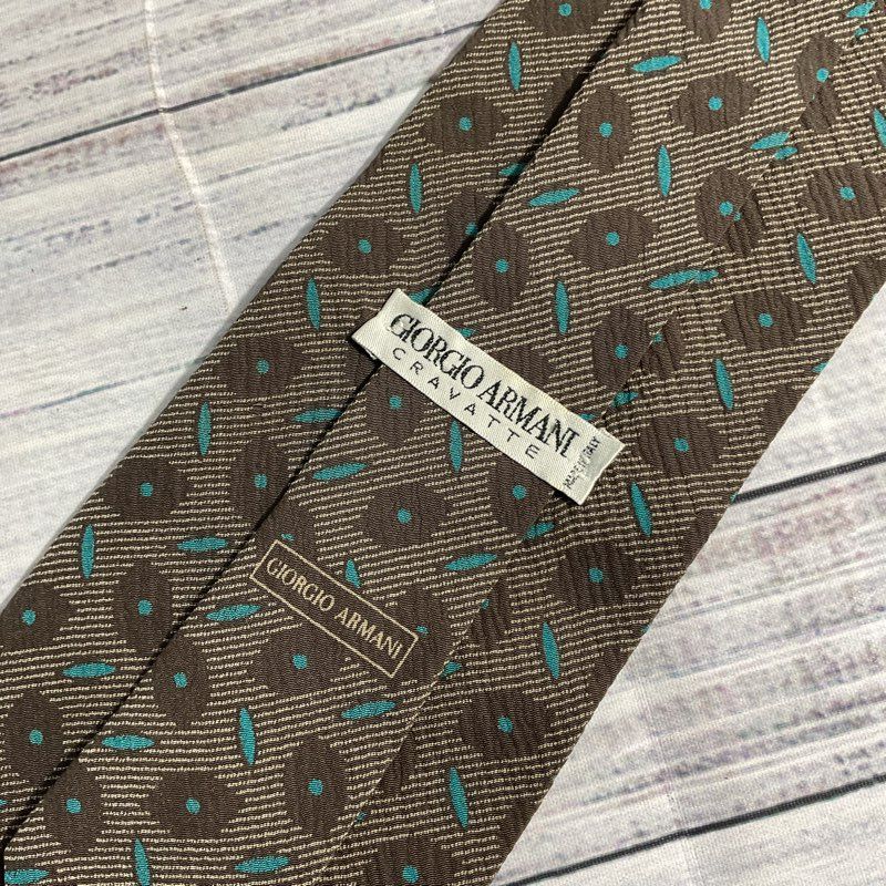 Lot of 3 Vintage Giorgio Armani Brown Geometric Patterned 100% Silk Tie 57 in.