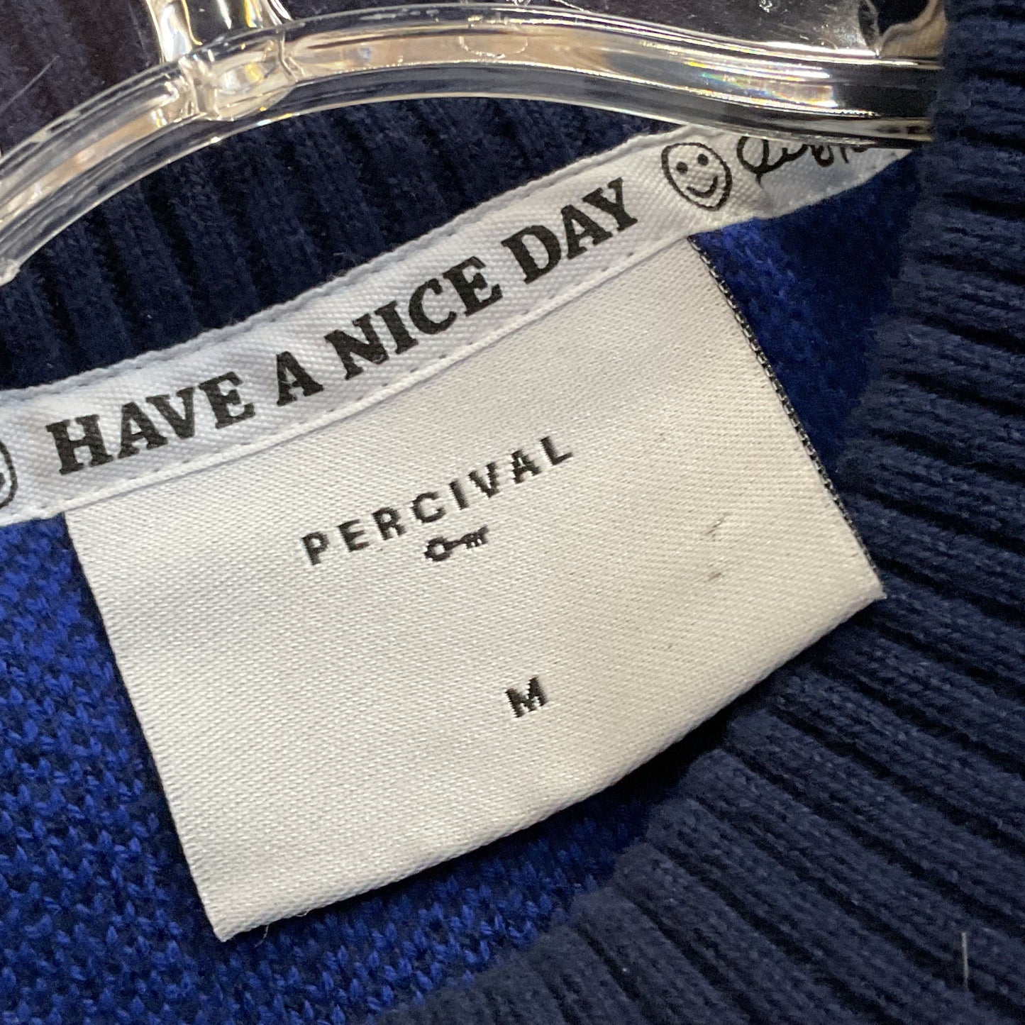 PERCIVAL Men's Blue Color Block Checkered Crew Sweater- SZ M