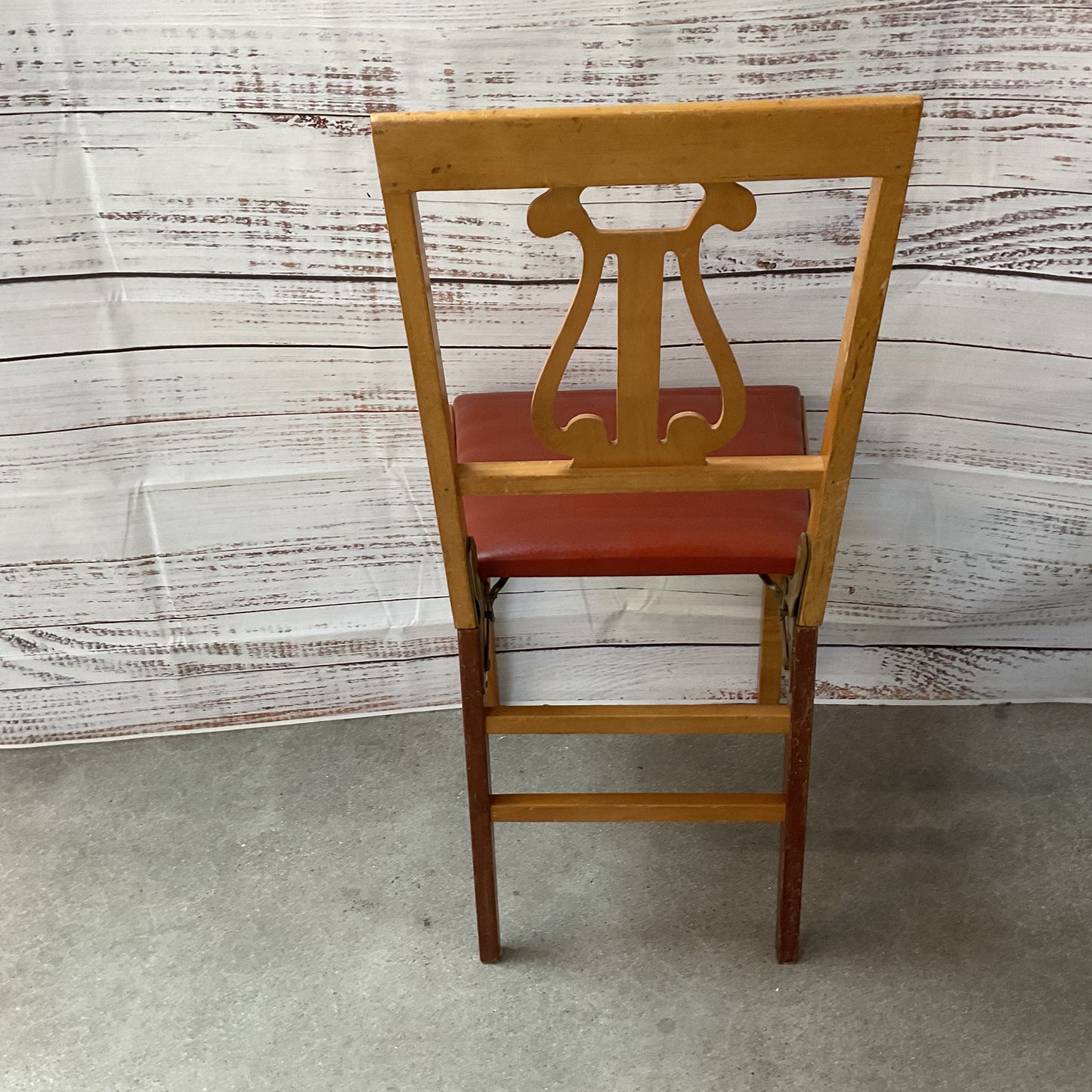 Leg O Matic Mid Century MCM Portable Coral Red Wood Folding Chair 2/4