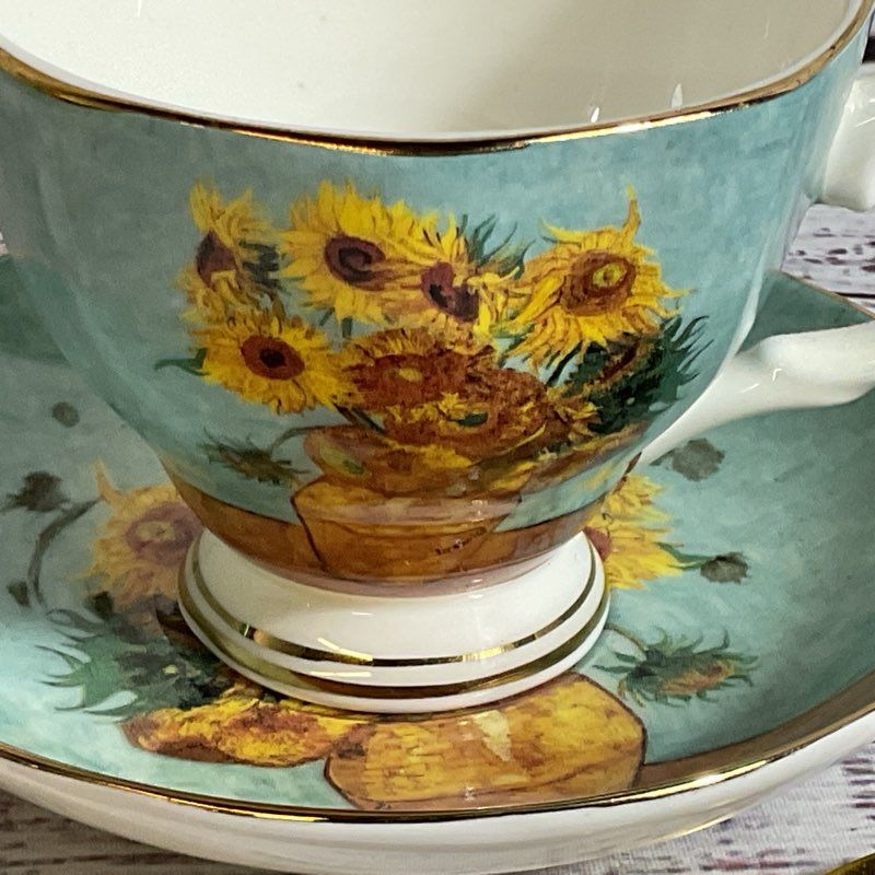 VAN GOGH Sunflowers Motif Cup, Saucer & Teaspoon Set- China