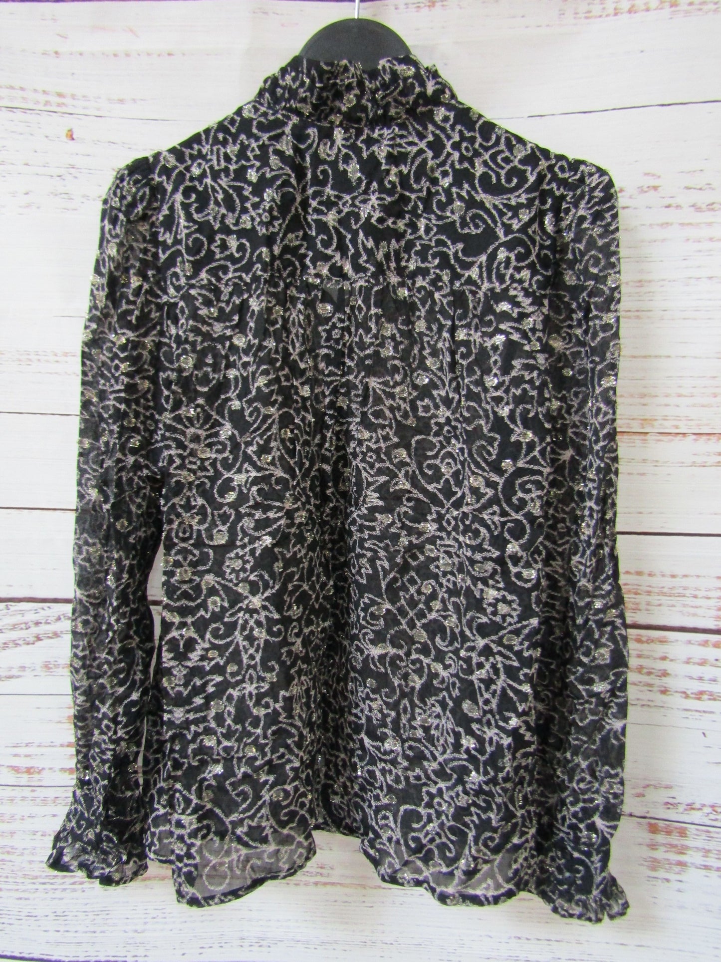Ba&sh Amelia Women's Black Floral Metallic Embroidered Long Sleeve Blouse Size 1