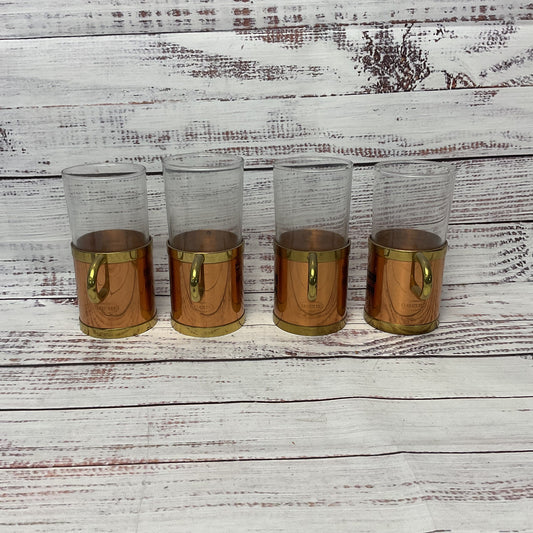 Beucler Old Bushmills Irish Whiskey Copper Brass Glass Cork Cups Lot of 4