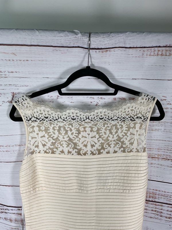 Tadashi Shoji Pintuck Jersey Boatneck Gown Size PXL Petite Cream Dress NWT $428