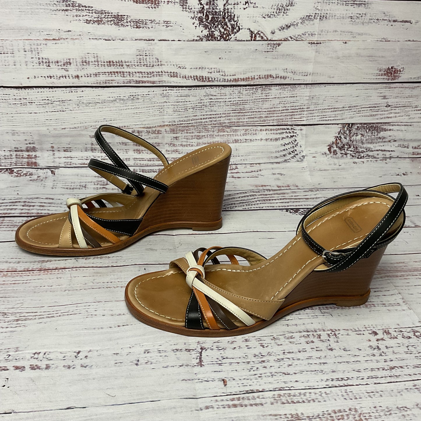 Coach Trista Brown Leather wedge Heel Sandal Women Shoes Size 6