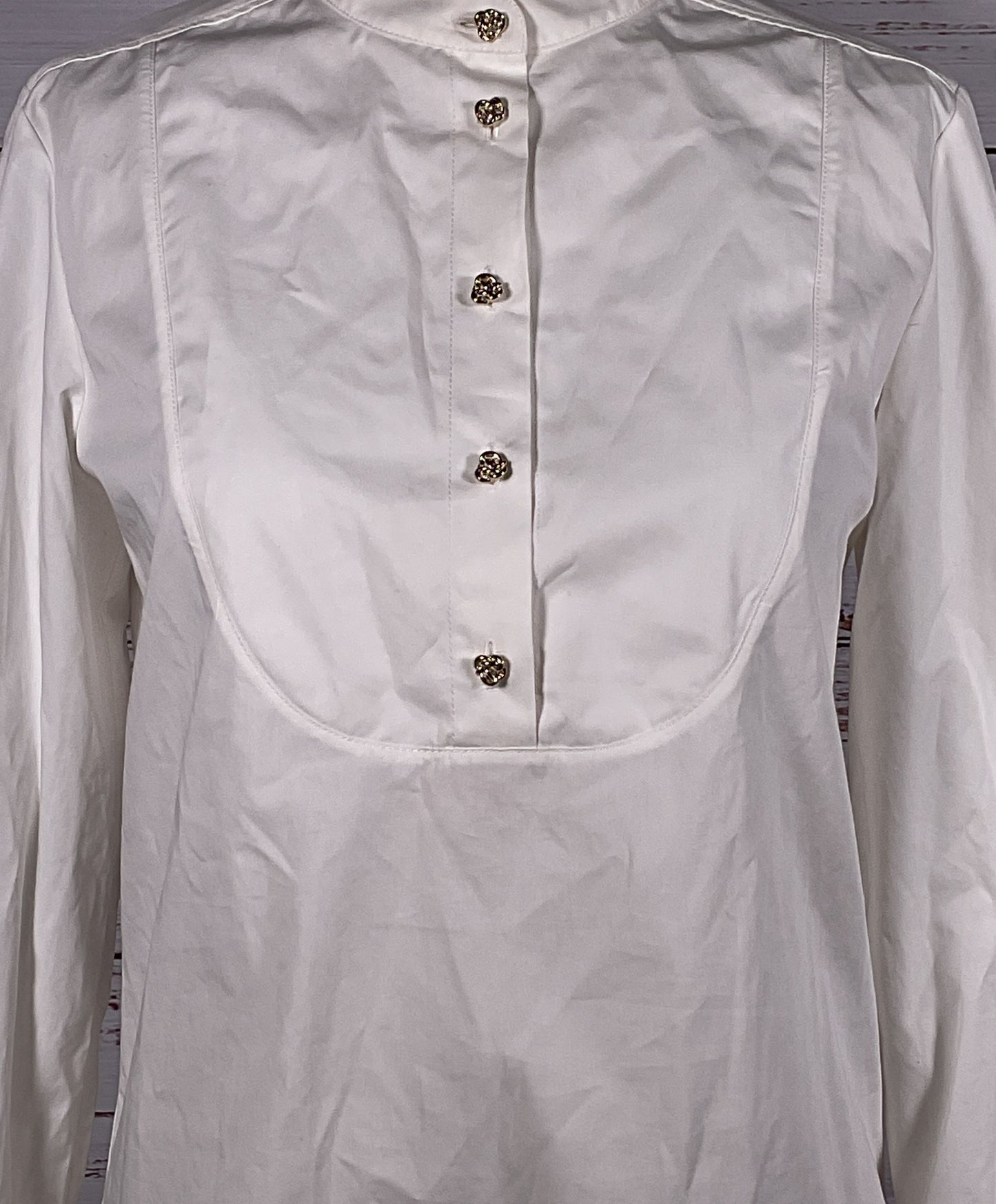 Chloe Cotton Knot Buttoned Poplin Tuxedo Shirt Buttercream 38