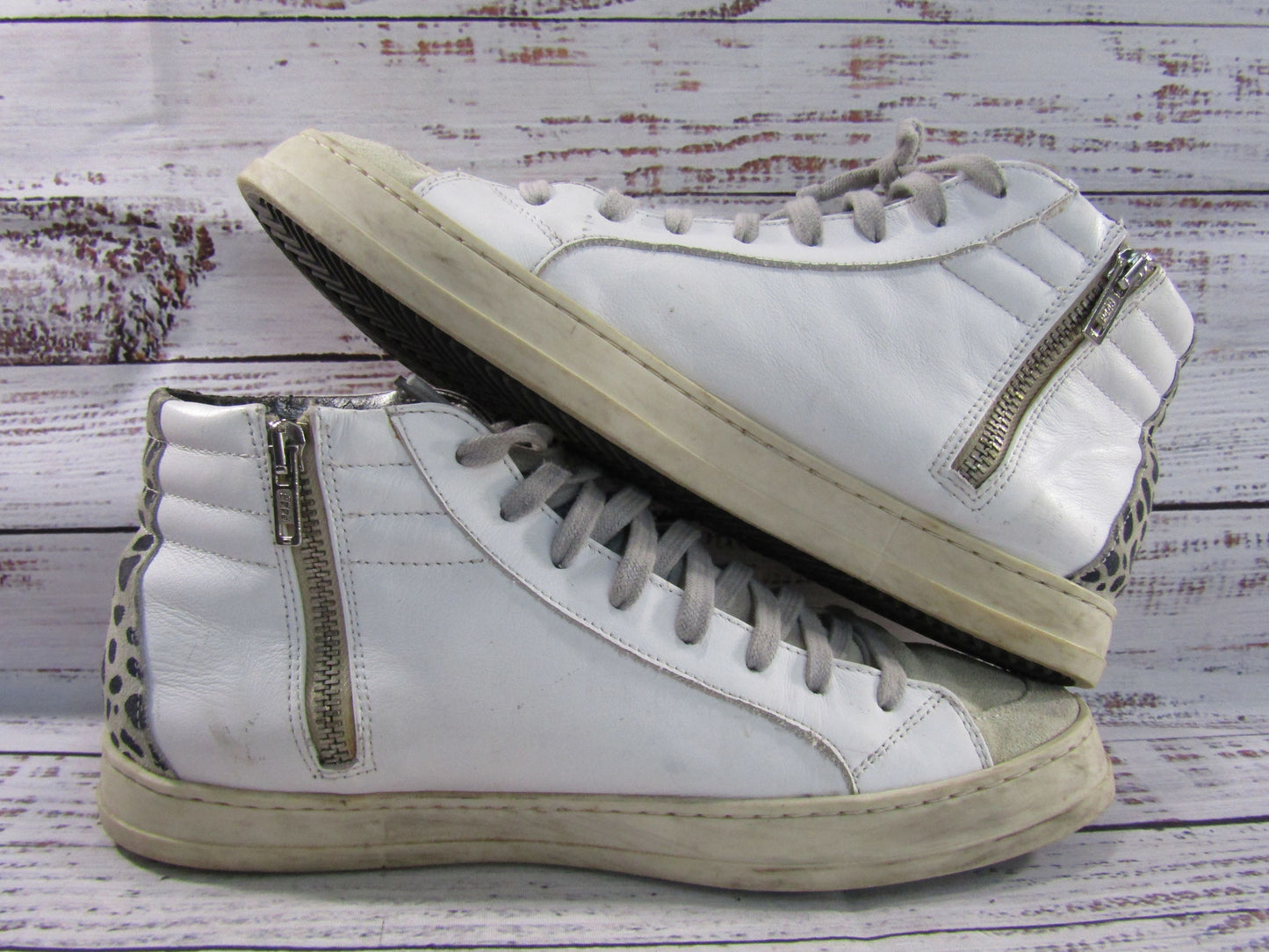 P448 Women's White Distressed Leather Mid-Top Sneakers Size 10 Made in Italy