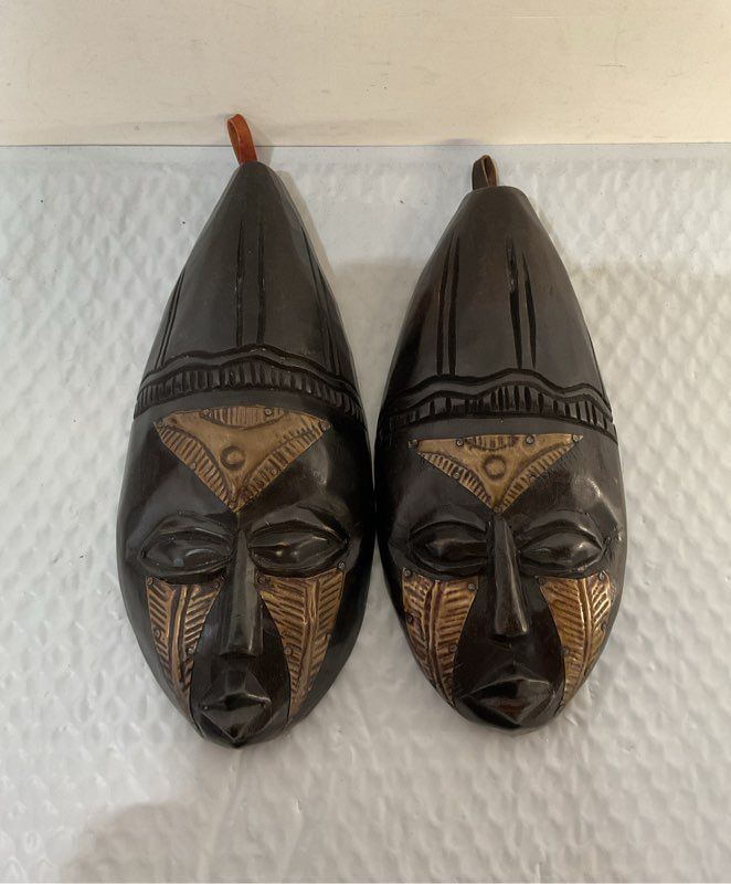 Pair Of Vintage Handcrafted In Ghana African Masks
