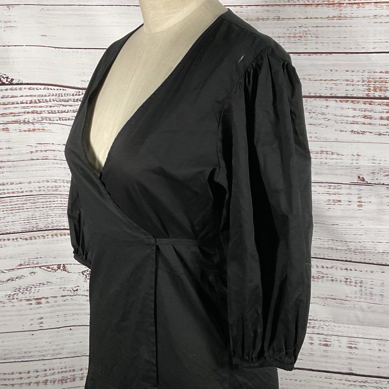 NWT KIRNA ZABETE Women's Black Puffy Sleeve Asymmetric Wrap Dress- SZ M