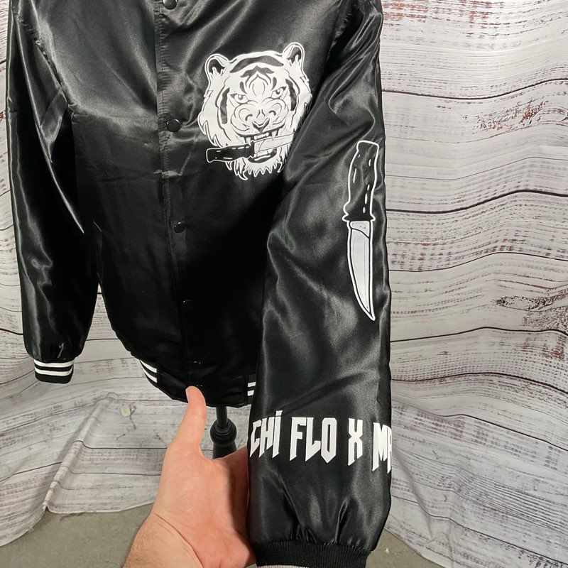 Chi Flo X Matt & Kim Black Nightmare Tiger Limited Edition Bomber Jacket Size M