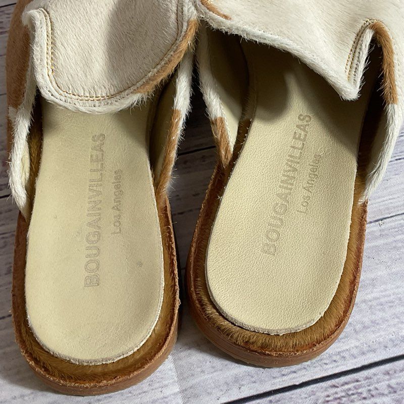 BOUGAINVILLEAS Beige Calf Fur Slip On Mules- SZ 35