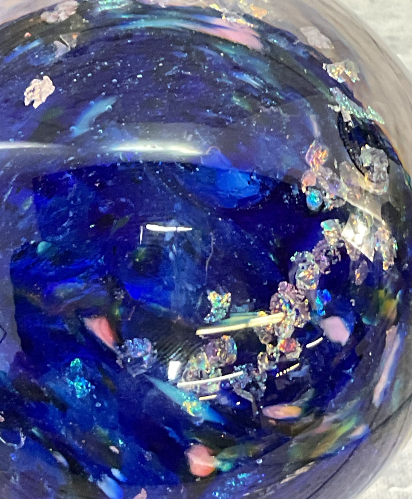 Vintage Glass Dome Paperweight Blue Swirl