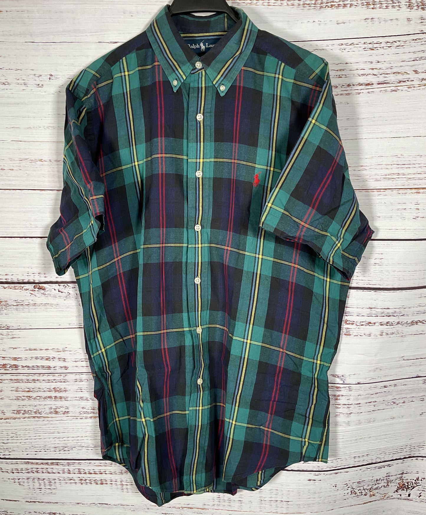 Vintage 1990's Ralph Lauren Men's Green Plaid Cotton Button Down Shirt Size M