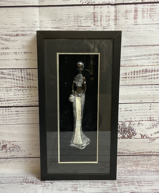 Art Deco African Goddess Polystone Mother Pearl Artwork Decor Framed