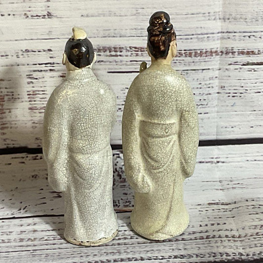 ANTIQUE Chinese Porcelain Man & Woman Figurines- 5"