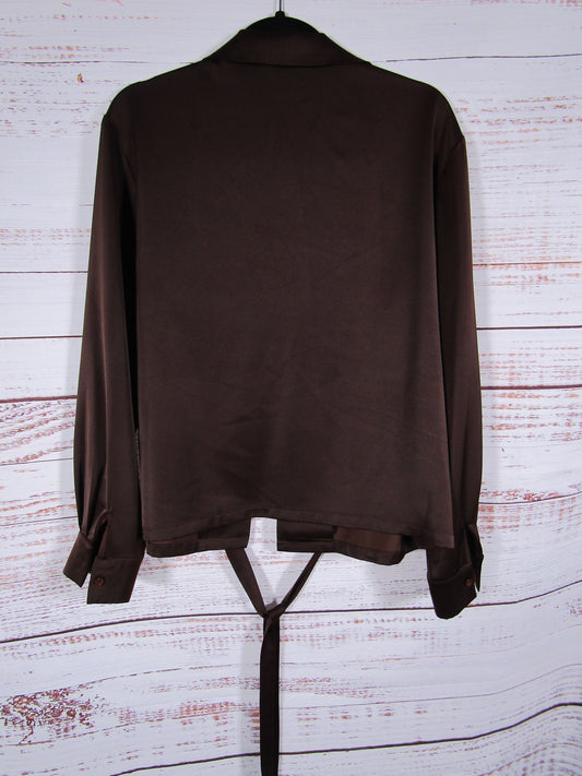 Commense Women's Brown Long Sleeve Open Tied Blouse Size M