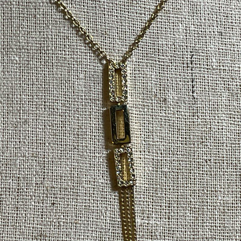 SWAROVSKI Gold Tone & Crystals Rectangle Linked Y-Necklace- 17"