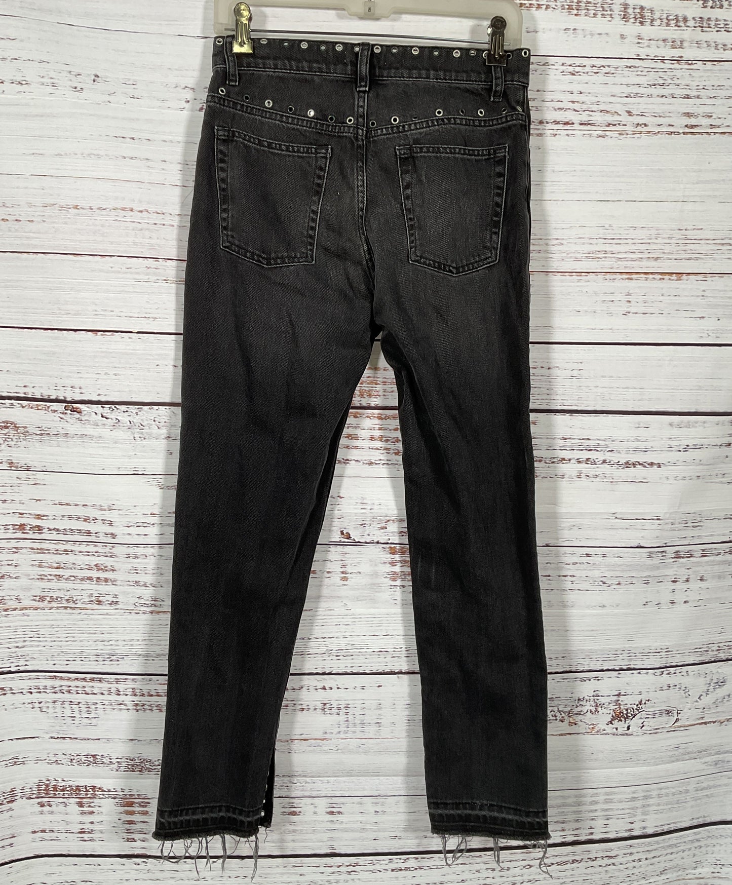 Sandro Embellished Eyelets High Rise Denim Skinny Jeans Black 38