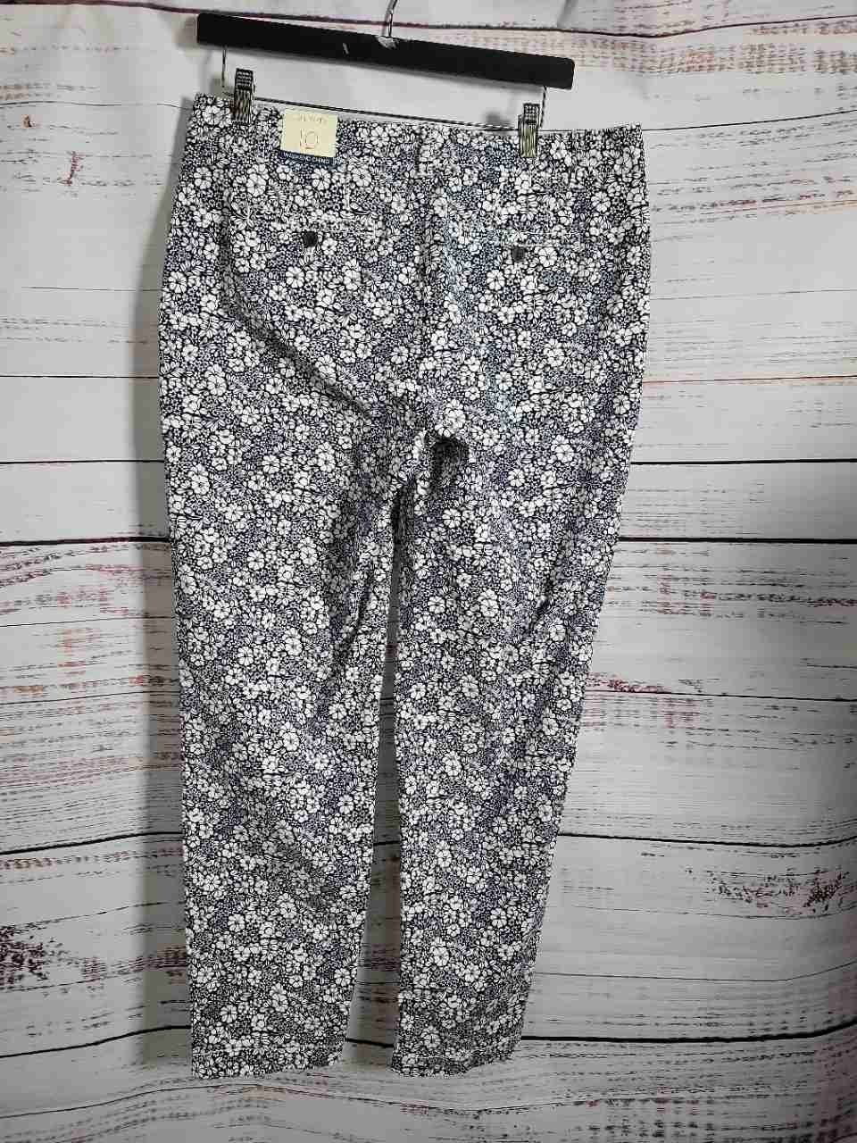 NWT Women's Talbots Blue & White Floral Chino Pants Size 10