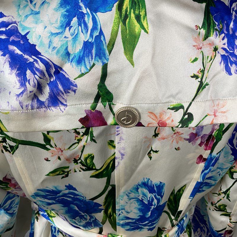 J. DOSI Ivory Floral Silk Belted Double Breasted Jacket READ DESC.