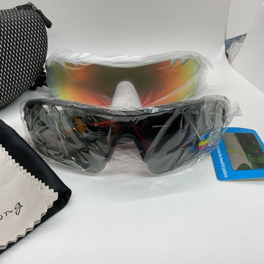 NWT BANGLONG Polarized Sports Sunglasses Cycling w/ 4 Interchangeable Lenses