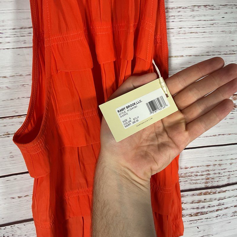 NWT Ramy Brook Bright Lily Orange Women's Tiered Halter Tank Top sz S MSRP $295