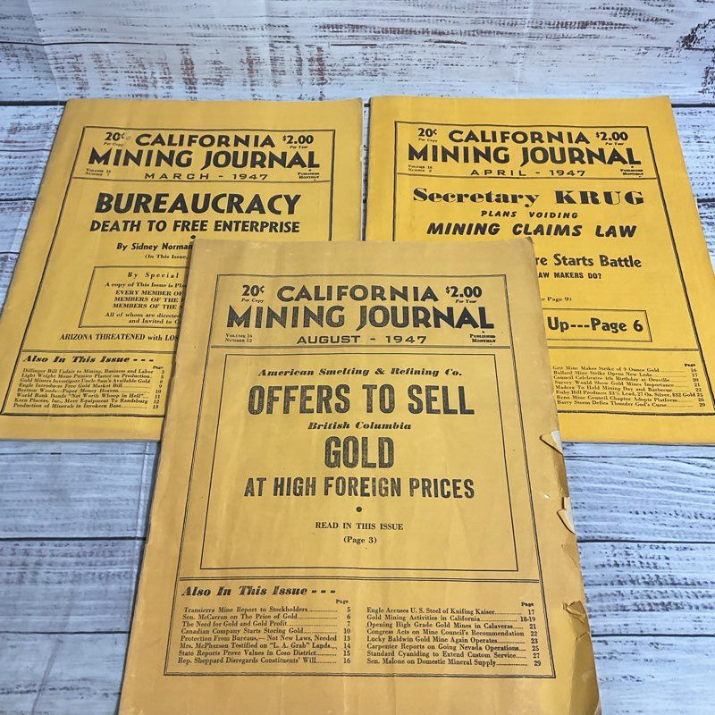 Lot Of 9 Vintage California Mining Journal Magazines 1946-1947 (Incomplete)