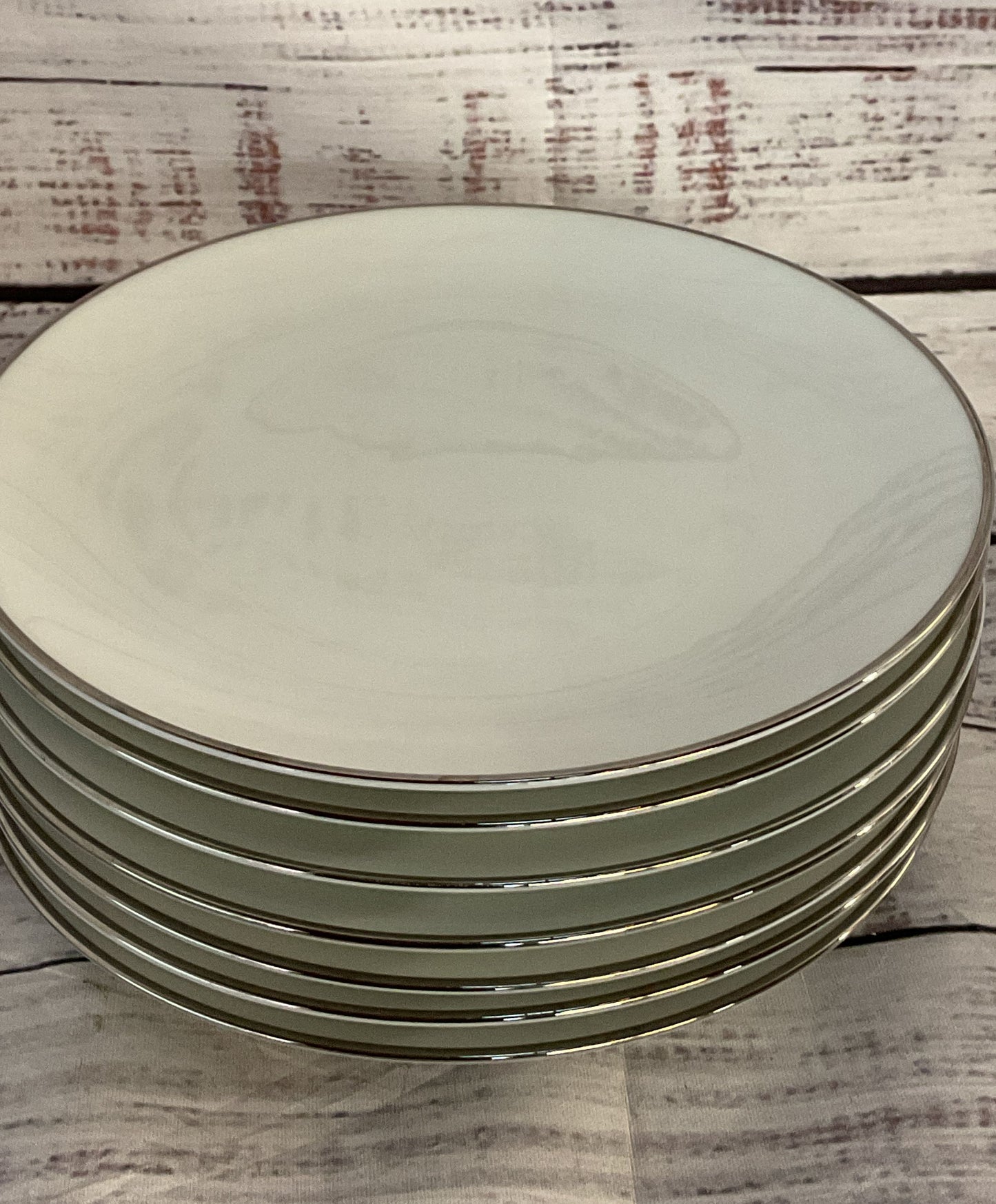 Noritake Porcelain Platinum Trim Set of 7 Bread Plates White