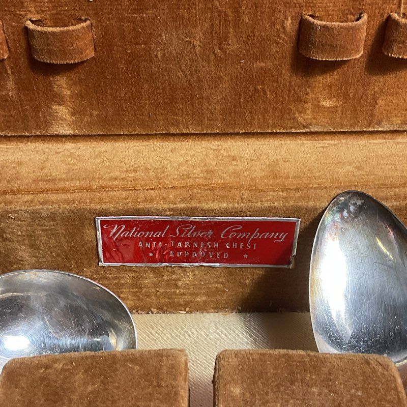 VTG National Silver Co 1930 Princess Royal 37 Pc Silver Plate Flatware Set+Case