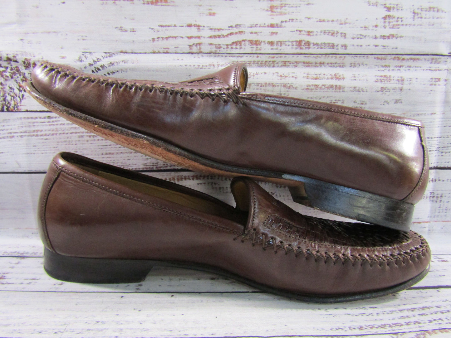 Johnston & Murphy Men's Brown Leather Woven Loafers Size 10.5