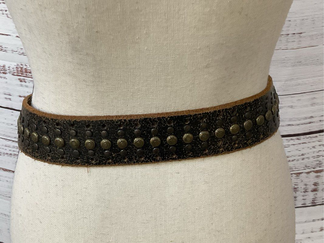 AG ADRIANO GOLDSCHMEID Men's Brown Studded Brass Buckle Belt- SZ 32
