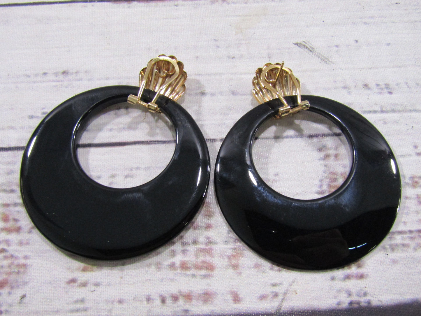 Vintage Gold Plated Onyx Drop Dangle Earrings