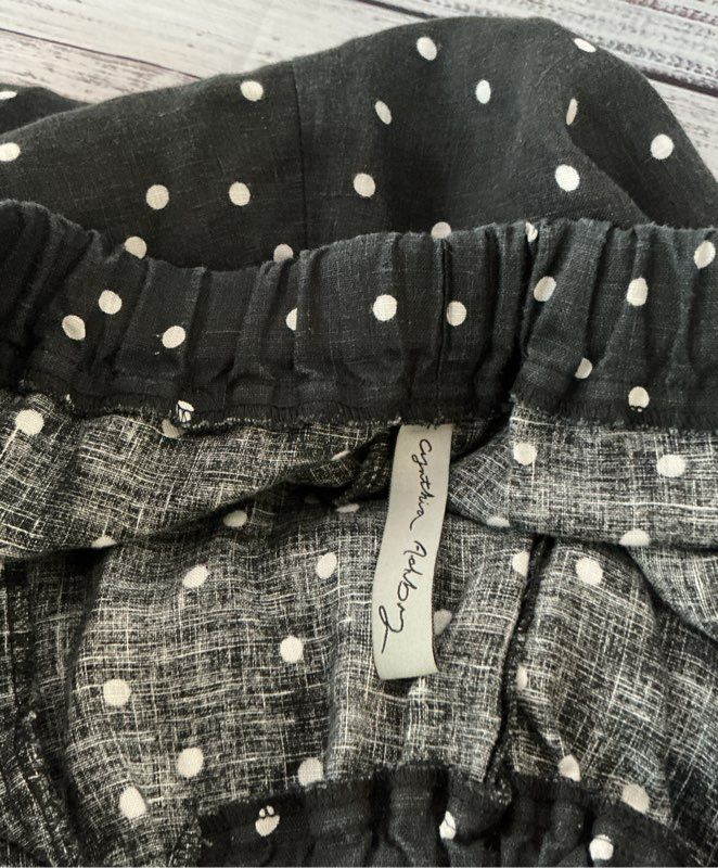 Women's Cynthia Ashby Black and White Polka Dot Linen Pants Size L