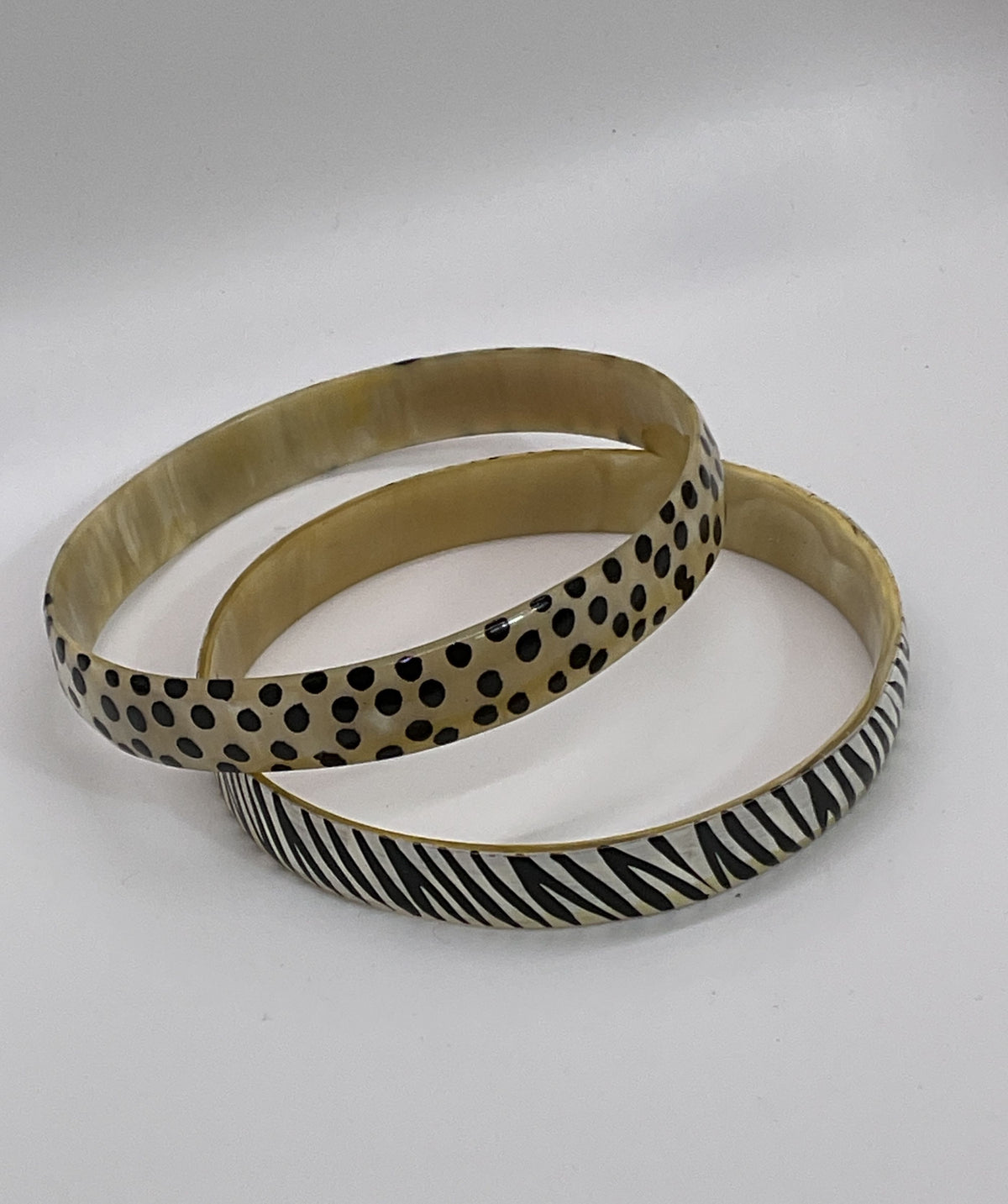 VTG. Animal Print Horn 9.25" Bangles- Set of Two