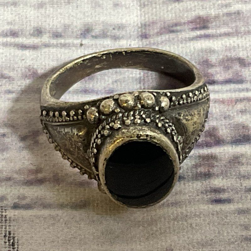 Sterling Silver & Onyx Beaded SZ 7 Ring- 6.98g