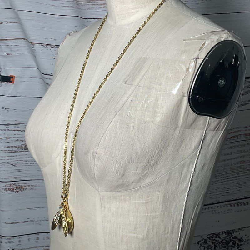 VTG. ANN TAYLOR Gold Tone & Rhinestone Bee Chain34" Necklace