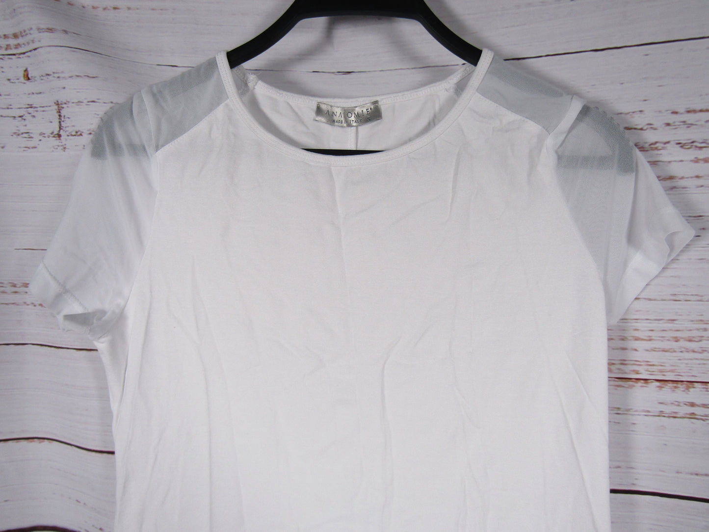 Anatomie Melissa Women's White Mesh-Sleeve T-Shirt Size S Made in Italy