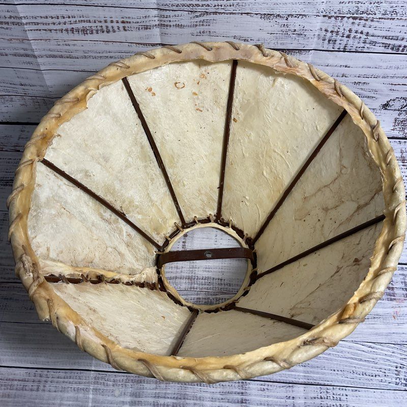 VTG. Handmade Cowhide Rawhide Rustic Lamp Shade 14" X 9"
