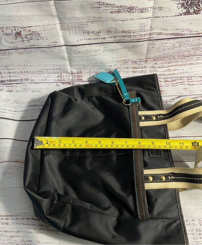 Coach Hampton Nylon Tote Handbag Black & Blue -130 Women's