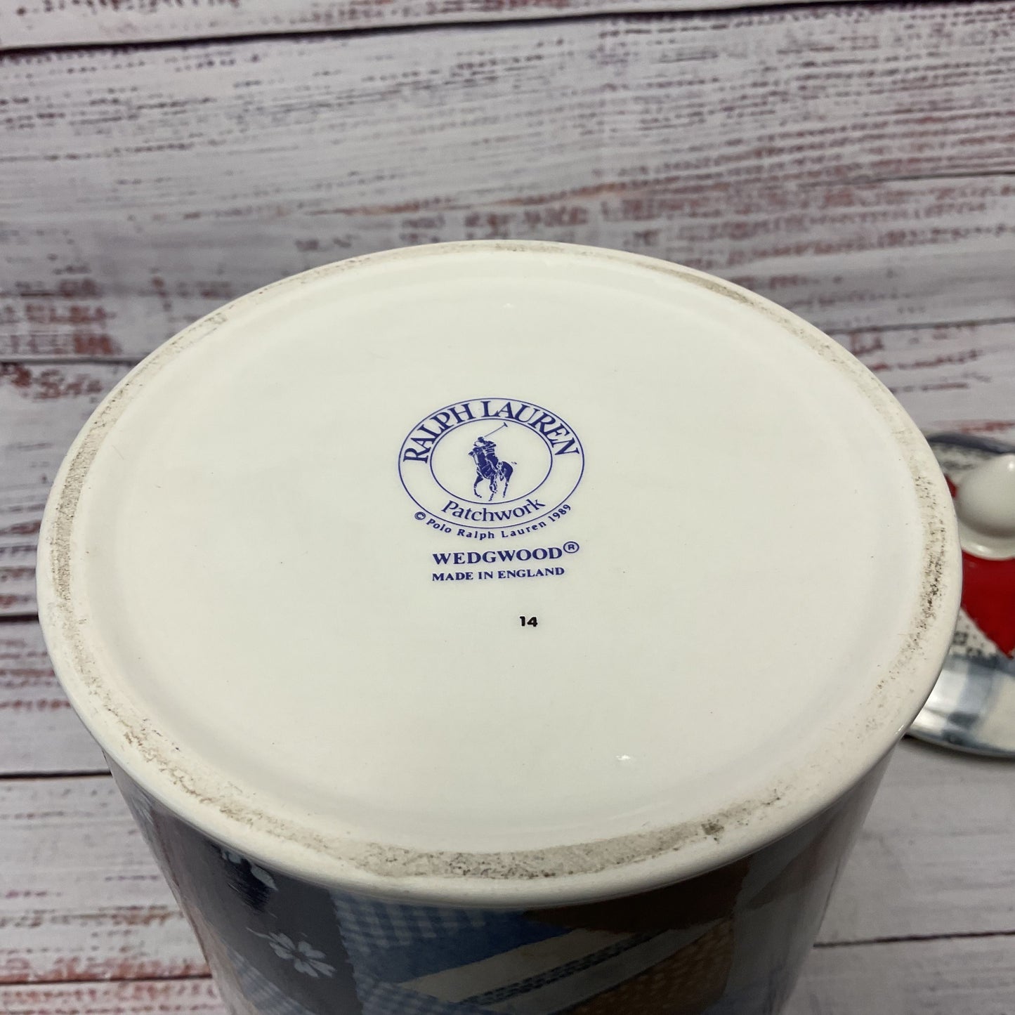 Ralph Lauren Wedgewood Patchwork Jar Canister 4.5" Diameter 8" Tall